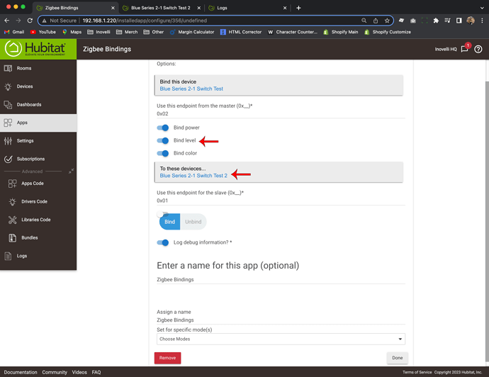 Zigbee Bindings - Hubitat - Switch to Switch - Step 3