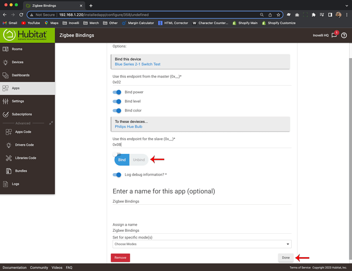 Zigbee Bindings - Hubitat - Switch to Bulb - Step 10