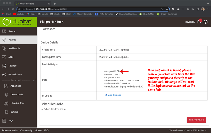 Zigbee Bindings - Hubitat - Switch to Bulb - Step 5