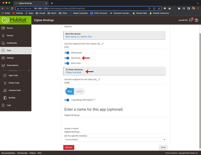 Zigbee Bindings - Hubitat - Switch to Bulb - Step 8